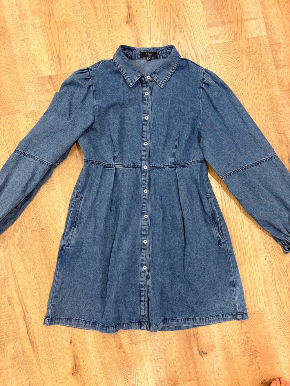 Lulu's Indigo Denim Button-Front Shirt Dress